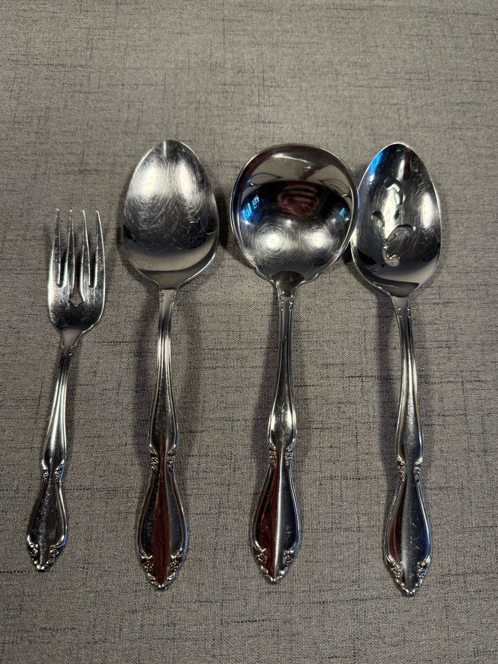 Vintage Oneida Azalea Stainless Floral Scroll Serving Pieces Lot of 4 Pieces